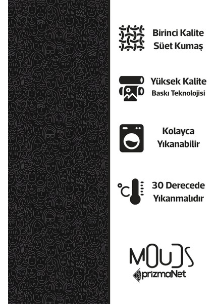 Siyah Yüzler Desenli Süet Oturma Odası Salon Fon Perde Baskılı Ekstrafor Büzgü Tek Kanat PRD-1070