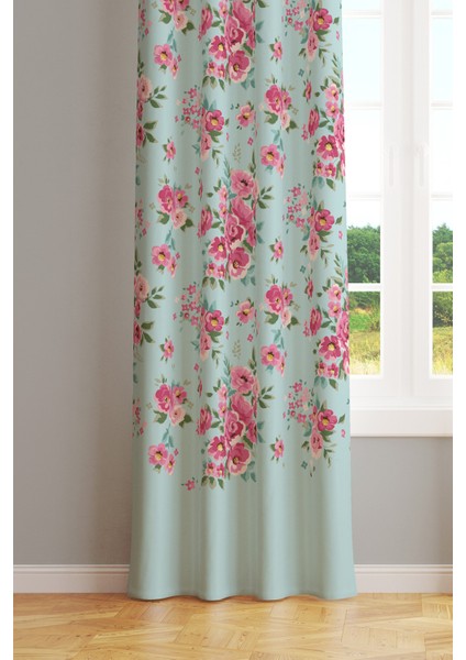 Madame Spring Desenli Süet Oturma Odası Salon Fon Perde Baskılı Ekstrafor Büzgü Tek Kanat PRD-1027