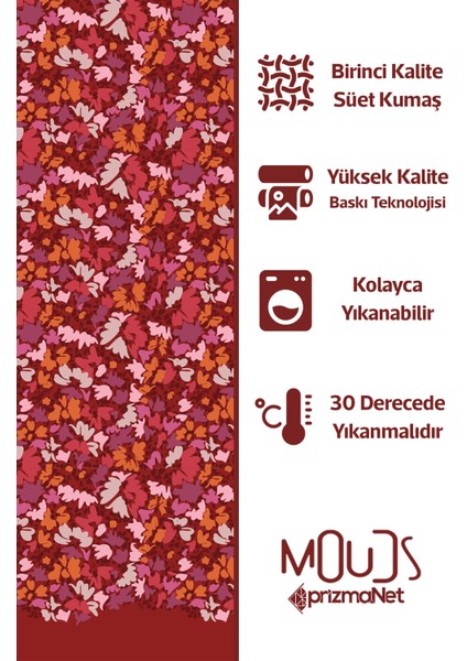 Burgundy 2 Desenli Süet Oturma Odası Salon Fon Perde Baskılı Ekstrafor Büzgü Tek Kanat PRD-1056