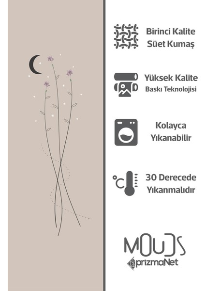 Bej Minimal Çiçek Desenli Süet Oturma Odası Salon Fon Perde Baskılı Ekstrafor Büzgü Tek Kanat