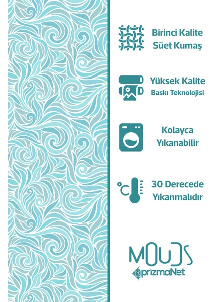 Turqua Desenli Süet Oturma Odası Salon Fon Perde Dijital Baskılı Ekstrafor Büzgü Tek Kanat PRD-1093