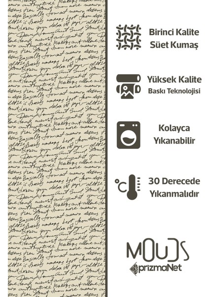 Krem El Yazısı Desenli Süet Oturma Odası Salon Fon Perde Ekstrafor Büzgü Tek Kanat PRD-1096
