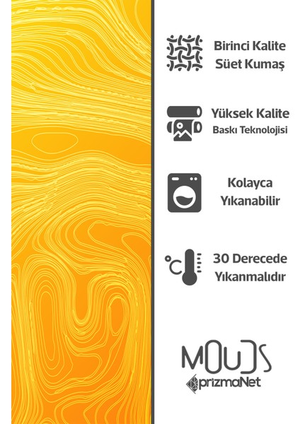 Yellow Wave Stile Desenli Süet Oturma Odası Salon Fon Perde Baskılı Ekstrafor Büzgü Tek Kanat