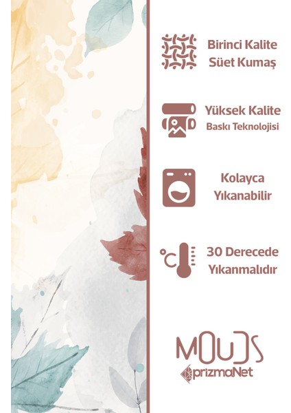 Autumn Leaves Desenli Süet Oturma Odası Salon Fon Perde Baskılı Ekstrafor Büzgü Tek Kanat PRD-1060