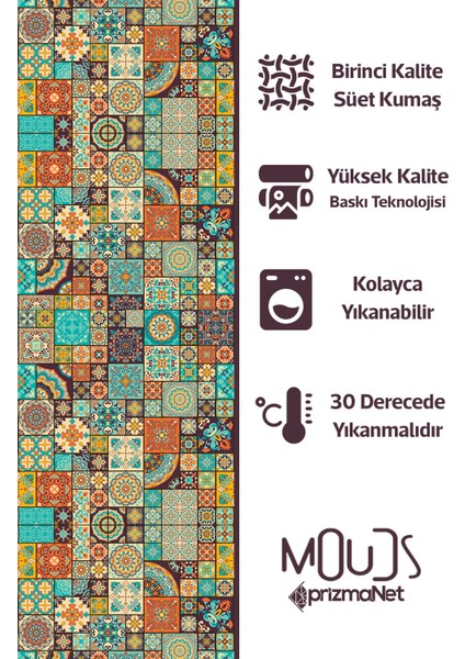 Osmanlı Desenli Süet Oturma Odası Salon Fon Perde Baskılı Ekstrafor Büzgü Tek Kanat PRD-1084