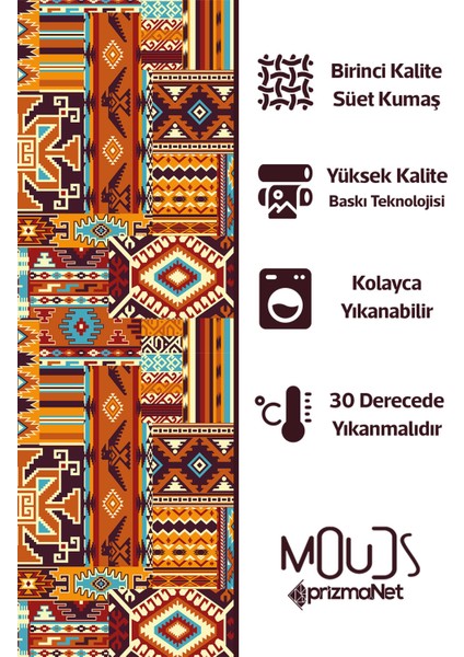 Ethnic Rugs Desenli Süet Oturma Odası Salon Fon Perde Baskılı Ekstrafor Büzgü Tek Kanat PRD-1019