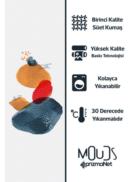 Japanese Stone Desenli Süet Oturma Odası Salon Fon Perde Baskılı Ekstrafor Büzgü Tek Kanat PRD-1109