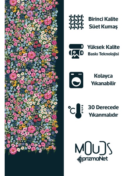 Violet Desenli Süet Oturma Odası Salon Fon Perde Baskılı Ekstrafor Büzgü Tek Kanat PRD-1025
