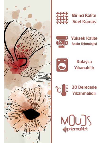 Art Flora Desenli Süet Oturma Odası Salon Fon Perde Baskılı Ekstrafor Büzgü Tek Kanat PRD-1029