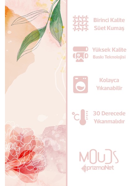 Flower Art Desenli Süet Oturma Odası Salon Fon Perde Baskılı Ekstrafor Büzgü Tek Kanat PRD-1030