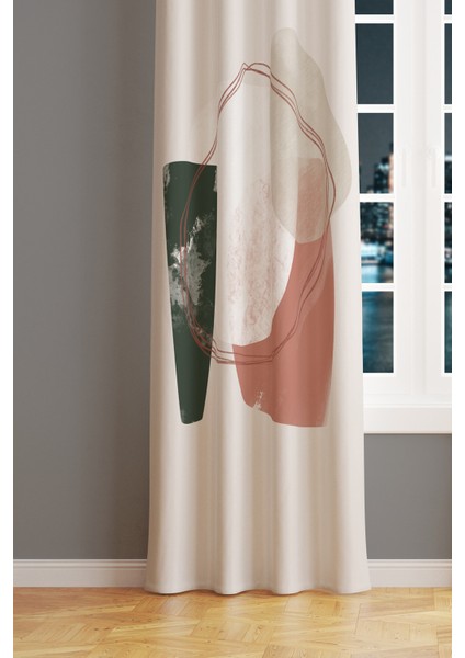 Soft Oval Desenli Süet Oturma Odası Salon Fon Perde Baskılı Ekstrafor Büzgü Tek Kanat PRD-1111