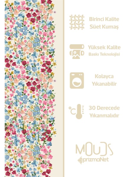 Renkli Pastel Çiçek Süet Oturma Odası Salon Fon Perde Baskılı Ekstrafor Büzgü Tek Kanat PRD-1026