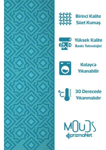 Turkuaz Beşgen Desenli Süet Oturma Odası Salon Fon Perde Baskılı Ekstrafor Büzgü Tek Kanat PRD-1018