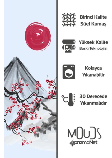 Blossom Japan 2 Desenli Süet Oturma Odası Salon Fon Perde Baskılı Ekstrafor Büzgü Tek Kanat PRD-1107