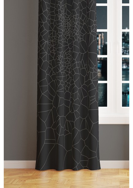 Grey Crystal Desenli Süet Oturma Odası Salon Fon Perde Baskılı Ekstrafor Büzgü Tek Kanat PRD-1079