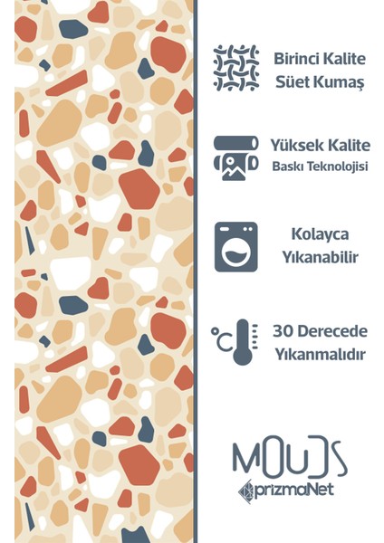 West Stone Desenli Süet Oturma Odası Salon Fon Perde Baskılı Ekstrafor Büzgü Tek Kanat PRD-1082