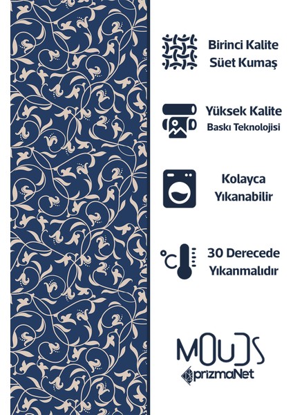 Navy Vintage 2 Desenli Süet Oturma Odası Salon Fon Perde Baskılı Ekstrafor Büzgü Tek Kanat PRD-1065