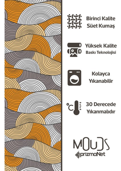 Turuncu Gri Çizgi Desenli Süet Oturma Odası Salon Fon Perde Baskılı Ekstrafor Büzgü Tek Kanat indirimleri