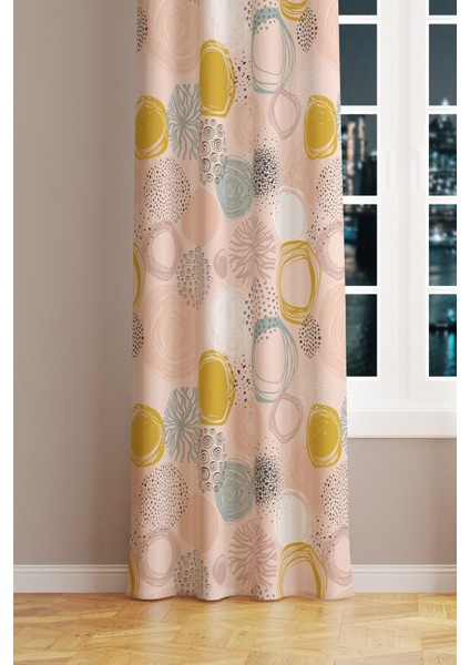 Xero Floral 1 Desenli Süet Oturma Odası Salon Fon Perde Baskılı Ekstrafor Büzgü Tek Kanat PRD-1081