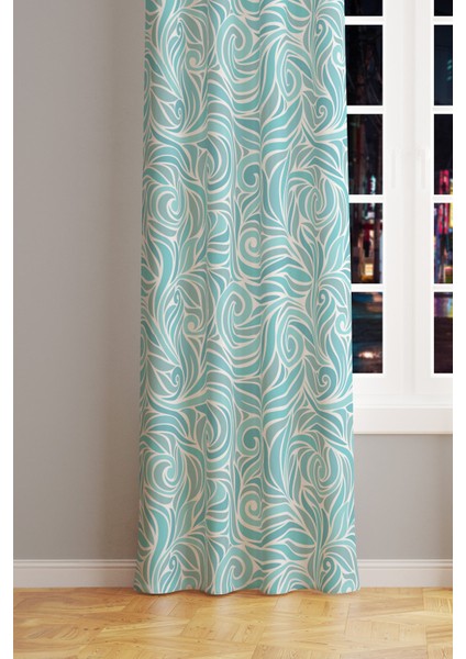 Turqua Desenli Süet Oturma Odası Salon Fon Perde Dijital Baskılı Ekstrafor Büzgü Tek Kanat PRD-1093 fiyatları