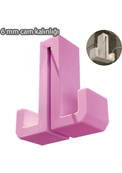 Pembe Duşakabin Askısı - Pembe Havlu Askılık - Çift Taraflı Havluluk - 4 mm Cam Kalınlığına Uygun