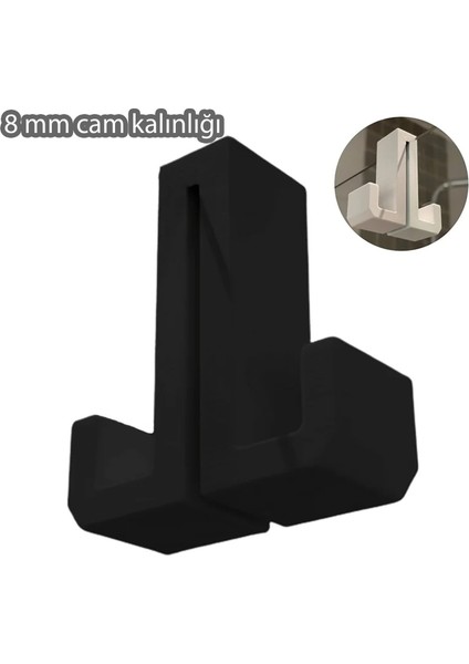 Siyah Duşakabin Askısı - Siyah Havlu Askılık - Çift Taraflı Havluluk - 8 mm Cam Kalınlığına Uygun