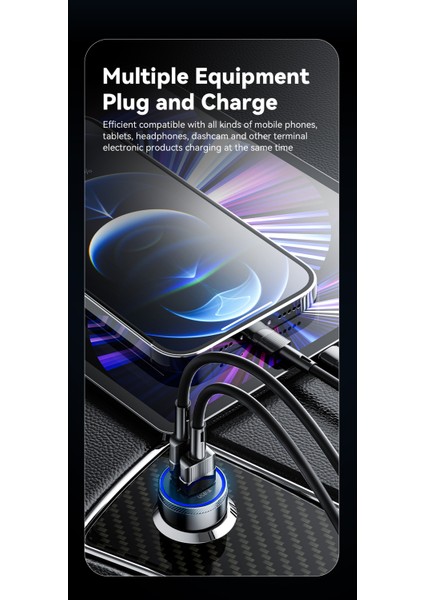54W Araç Şarjı Type-C ve Usb Çift Girişli Hızlı Pd CE/FC/ROHS Lisanslı Tüm Telefonlara ve Araçlara Uygun Metal Şık Ve Sağlam