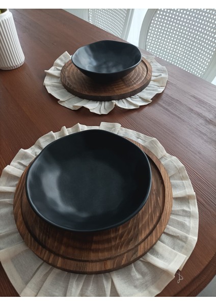 Fırfırlı Naturel Ham Keten Yuvarlak Amerikan Servis Vintage 40 cm 2'li fiyatları