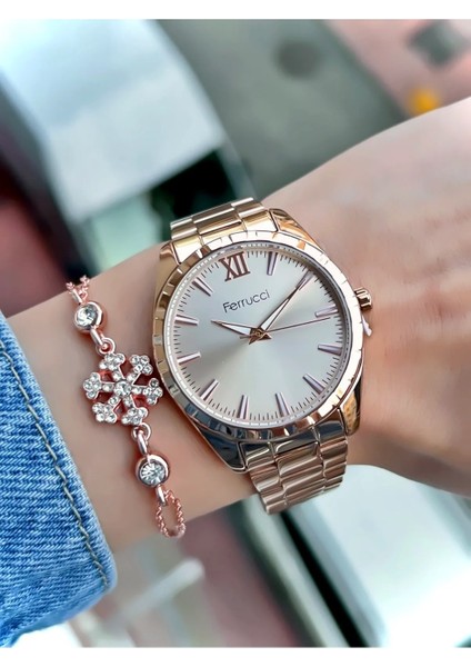 Çelik Su Geçirmez Şık Kadın Kol Saat+Bileklik