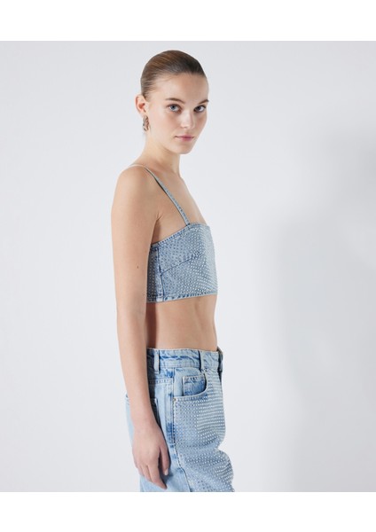 Hotfix Baskılı Denim Büstiyer modelleri
