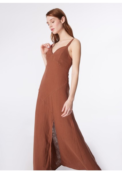 Kahve Kadın V Yaka Basic Elbise F4SL-ELB0852 fiyatları