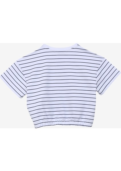 Beyaz - Lacivert Kız Çocuk Bisiklet Yaka Crop Top Çizgili T-Shirt C4SG-TST4030 fiyatları