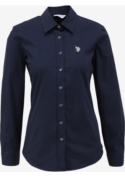 Slim Fit Gömlek Yaka Lacivert Kadın Gömlek CRISY024Y