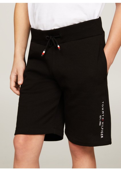 Lastikli Bel Normal Siyah Erkek Şort Essentıal Sweatshorts