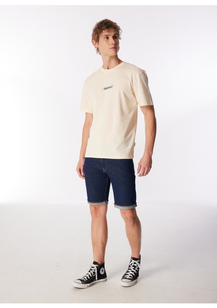 Yuvarlak Yaka Krem Erkek T-Shirt Jorlafayette Emb Tee Ss Crew Neck