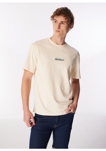 Yuvarlak Yaka Krem Erkek T-Shirt Jorlafayette Emb Tee Ss Crew Neck