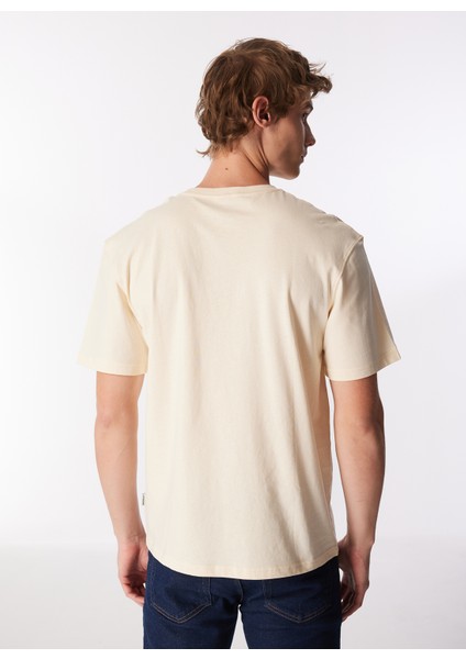 Yuvarlak Yaka Krem Erkek T-Shirt Jorlafayette Emb Tee Ss Crew Neck