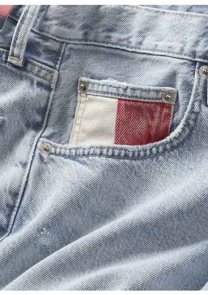 Yüksek Bel Düz Paça Normal Açık Mavi Kadın Denim Pantolon Mom Jean Uh Tpr Flag BH6015 fırsatları