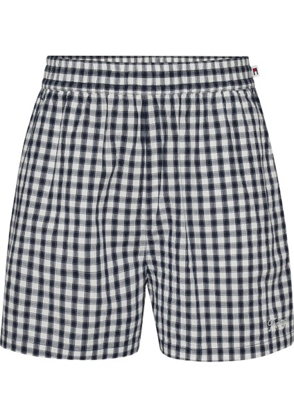 Lastikli Bel Normal Mavi Kadın Şort Tjw Gıngham Seersucker Short