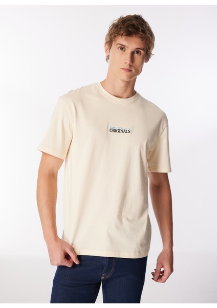 Yuvarlak Yaka Krem Erkek T-Shirt Jorlafayette Emb Tee Ss Crew Neck