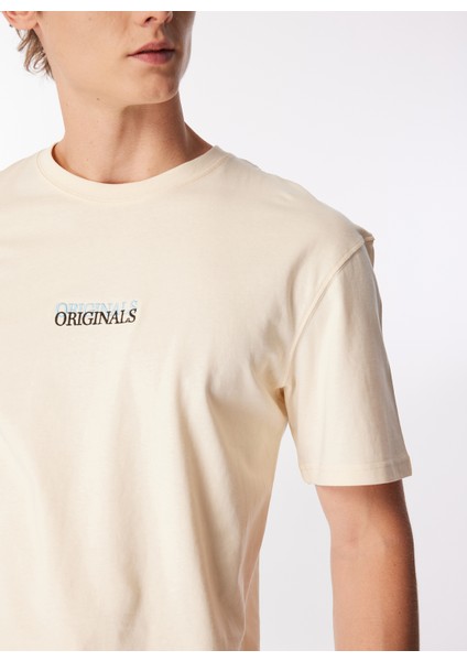 Yuvarlak Yaka Krem Erkek T-Shirt Jorlafayette Emb Tee Ss Crew Neck fırsatları