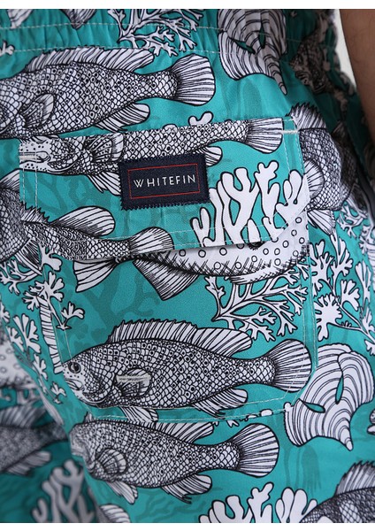 Yeşil Erkek Şort Mayo White Fish