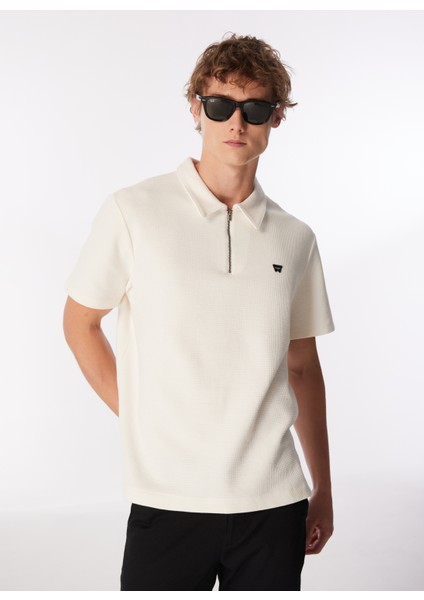 Kırık Beyaz Erkek Polo T-Shirt W7Nq2052861Y Fermuarlı Polo T-Shirt