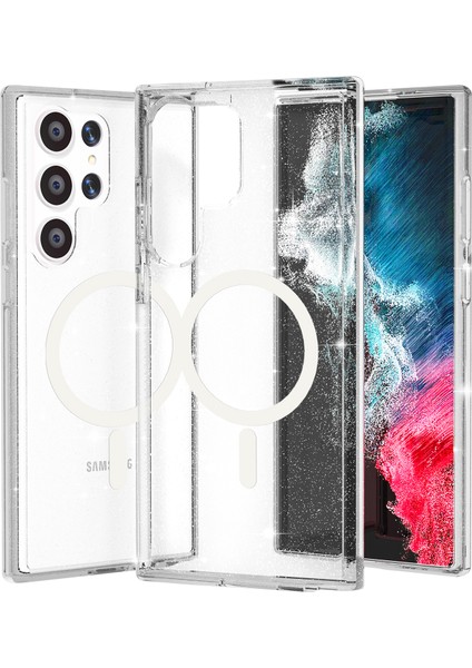 Samsung Galaxy S24 Ultra Manyetik Simli Sert Pc+Yumuşak Tpu Arka Telefon Kılıfı (Yurt Dışından)