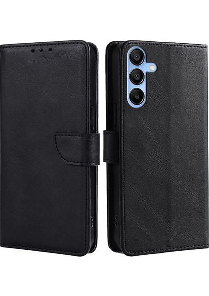 Samsung Galaxy A15 4g/5g Cüzdan Kılıf Telefon Deri Kapak Dana Doku-Siyah (Yurt Dışından)