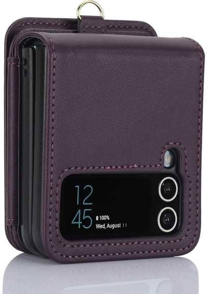 Samsung Galaxy Z Flip3 5g Crossbody Telefon Kılıfı Pu Deri Kaplamalı Pc Kapağı, Kart Tutuculu-Koyu Mor (Yurt Dışından)