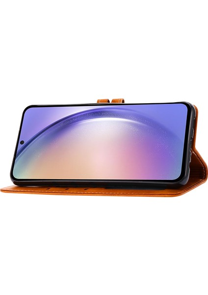 Samsung Galaxy S24 Cep u Baskılı Desenli Pu Deri Sarı Telefon Kılıfı (Yurt Dışından)