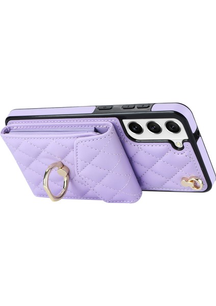 Samsung Galaxy S21+ 5g Cep u Kart Tutucu Halka Kickstand Pu+Tpu Çizilmez Mor Telefon Kılıfı (Yurt Dışından)
