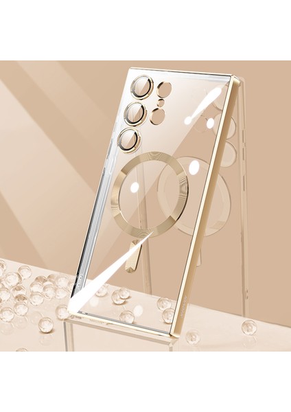 Samsung Galaxy S24 Ultra Manyetik Galvanik Tpu Cam Lens KorumaAltın Telefon Kılıfı (Yurt Dışından)