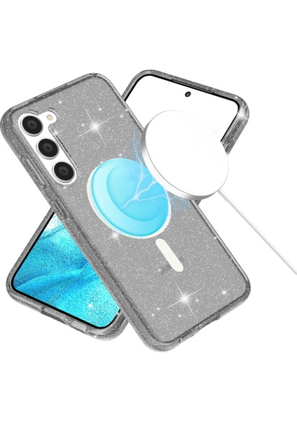 Samsung Galaxy S24+ Manyetik Işıltılı Toz Çizilmeye Dayanıklı Sert Pc+Tpu Telefon Kılıfı (Yurt Dışından)